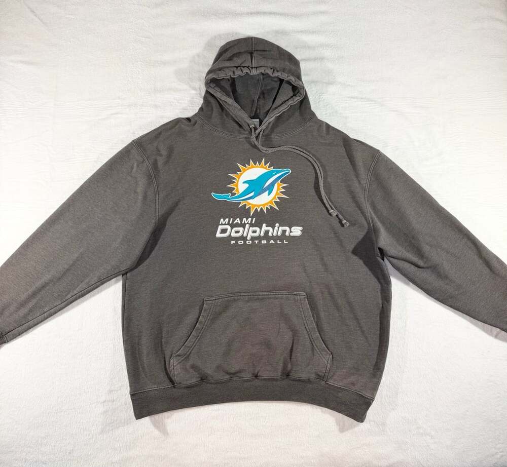 Majestic Miami Dolphins Football Charcoal Grey Pullover Hoodie, XL